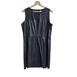 Ravel Black Faux Leather Dress with Sheer Neckline, Size Medium